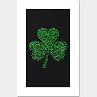 St Patricks Day, Deep Green Faux Glitter 3 Leaf Clover Posters and Art